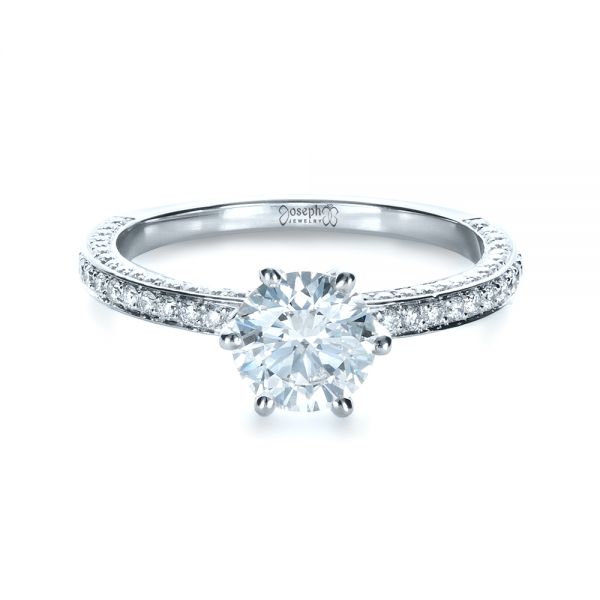 14k White Gold Six Prong Diamond Engagement Ring - Flat View - 1382