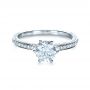 14k White Gold Six Prong Diamond Engagement Ring - Flat View -  1382 - Thumbnail