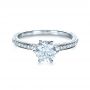 14k White Gold Six Prong Diamond Engagement Ring - Flat View -  1382 - Thumbnail