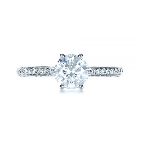 14k White Gold Six Prong Diamond Engagement Ring - Top View -  1382