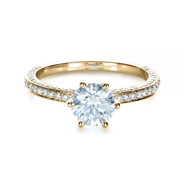 18k Yellow Gold 18k Yellow Gold Six Prong Diamond Engagement Ring - Flat View -  1382