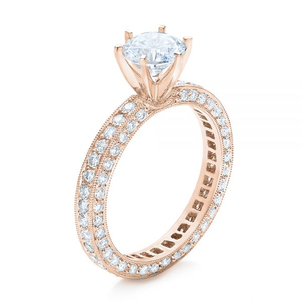 18k Rose Gold 18k Rose Gold Six Prong Set Diamond Engagement Ring - Vanna K - Three-Quarter View -  100681