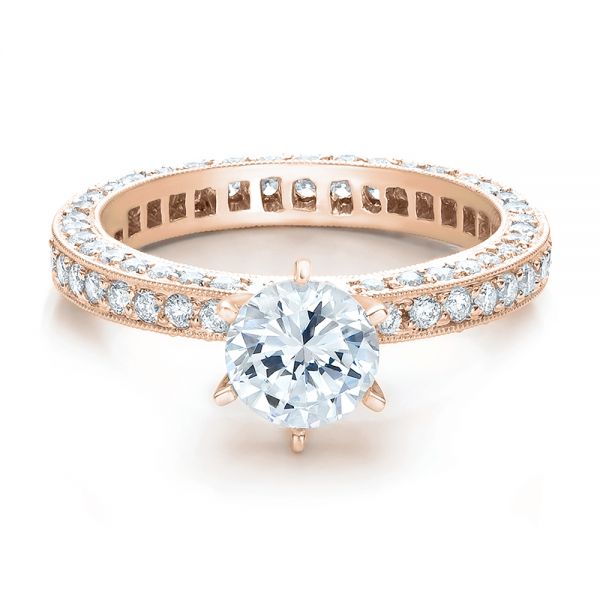 18k Rose Gold 18k Rose Gold Six Prong Set Diamond Engagement Ring - Vanna K - Flat View -  100681