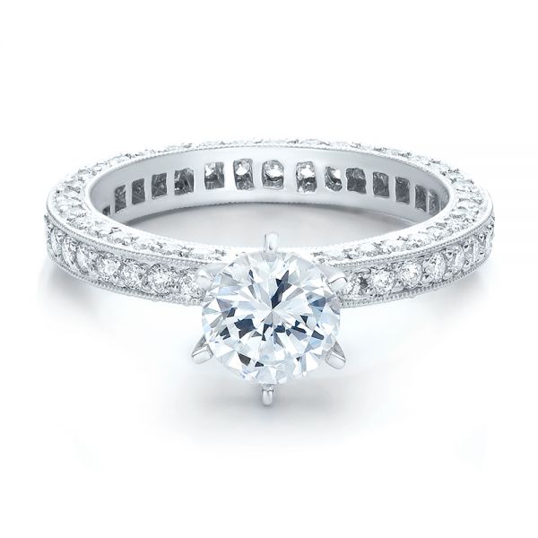 14k White Gold 14k White Gold Six Prong Set Diamond Engagement Ring - Vanna K - Flat View -  100681