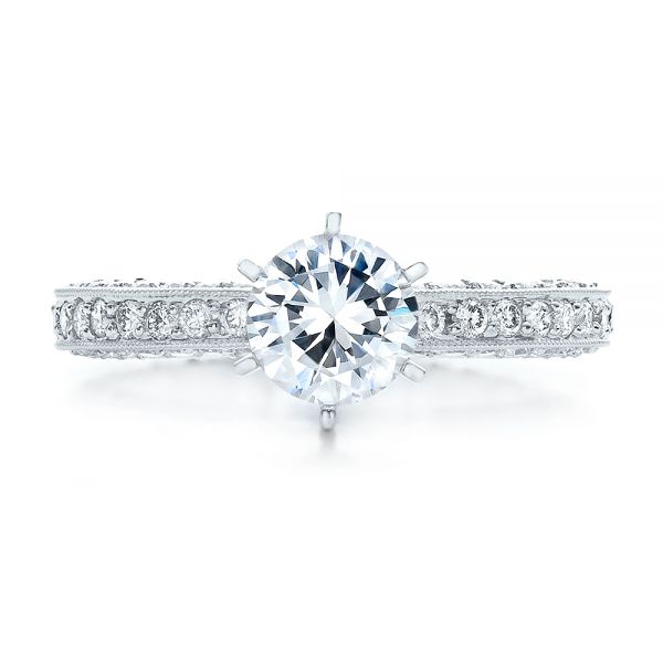 18k White Gold Six Prong Set Diamond Engagement Ring - Vanna K - Top View - 100681
