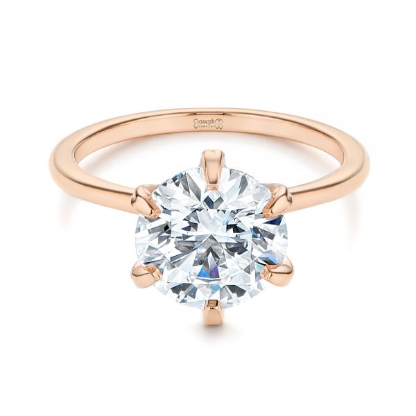 18k Rose Gold 18k Rose Gold Six Prong Solitaire Diamond Engagement Ring - Flat View -  105866