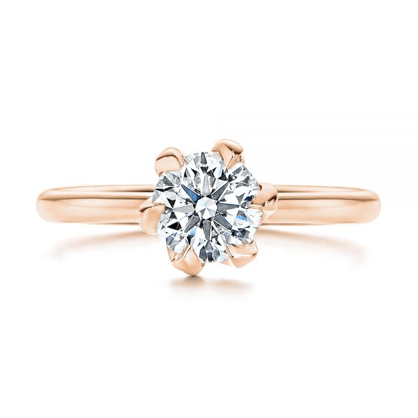 18k Rose Gold 18k Rose Gold Six Prong Solitaire Diamond Engagement Ring - Top View - 106728
