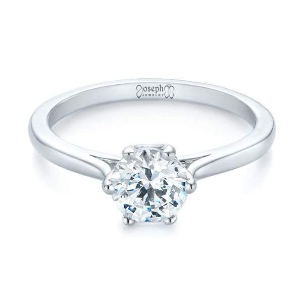 14k White Gold Six Prong Solitaire Diamond Engagement Ring - Flat View -  104092