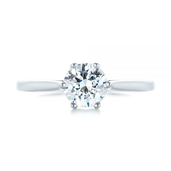 14k White Gold Six Prong Solitaire Diamond Engagement Ring - Top View -  104092