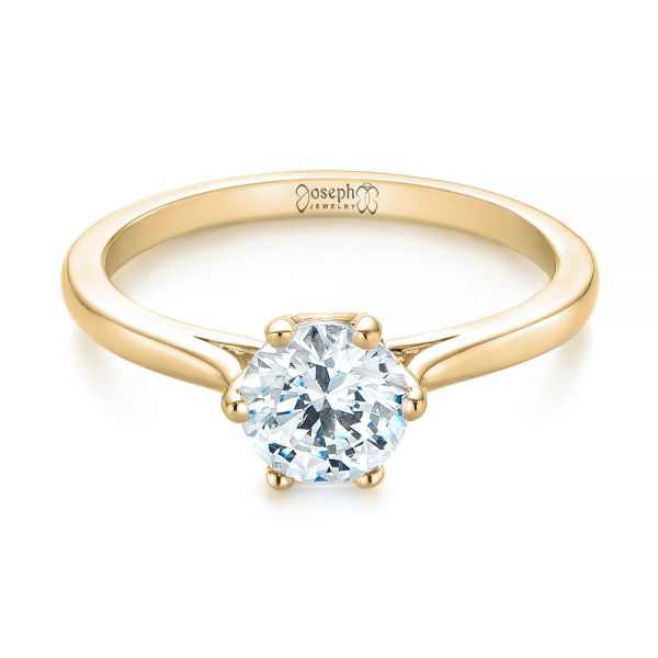 18k Yellow Gold 18k Yellow Gold Six Prong Solitaire Diamond Engagement Ring - Flat View -  104092
