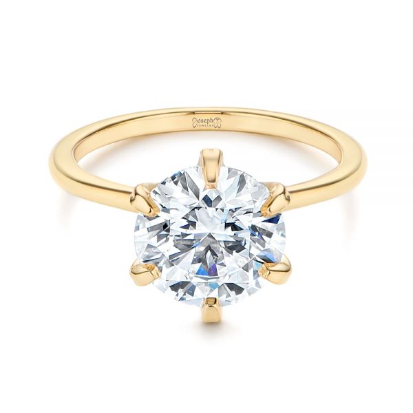 14k Yellow Gold Six Prong Solitaire Diamond Engagement Ring - Flat View -  105866