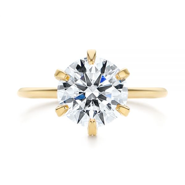 14k Yellow Gold Six Prong Solitaire Diamond Engagement Ring - Top View -  105866