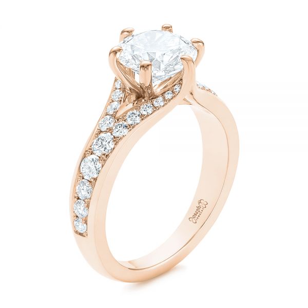 14k Rose Gold 14k Rose Gold Six Prong Tapered Diamond Engagement Ring - Three-Quarter View -  104873