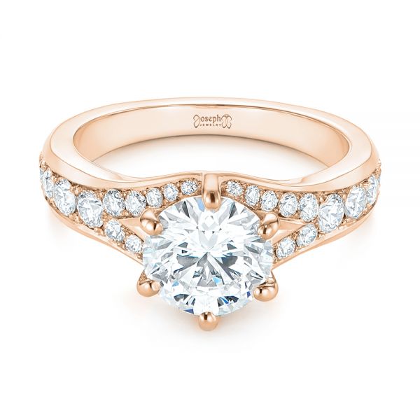 18k Rose Gold 18k Rose Gold Six Prong Tapered Diamond Engagement Ring - Flat View -  104873