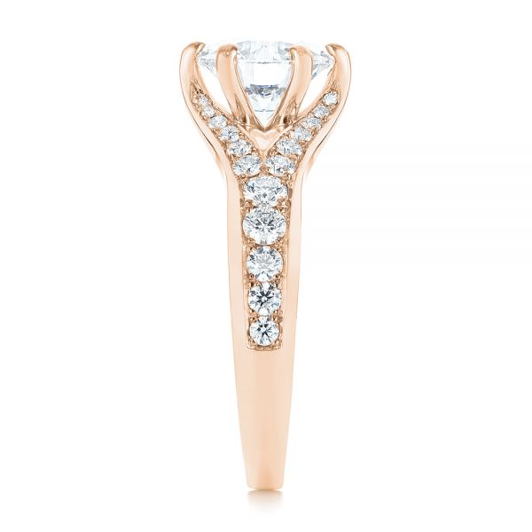 14k Rose Gold 14k Rose Gold Six Prong Tapered Diamond Engagement Ring - Side View -  104873