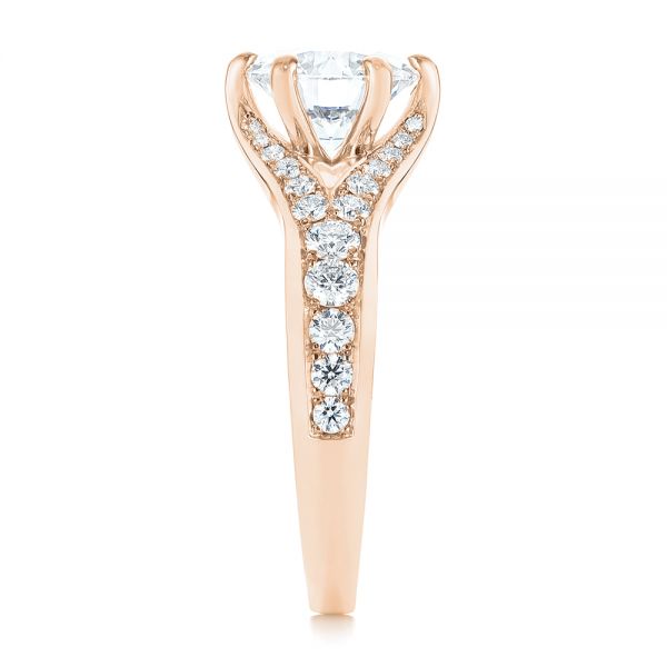 18k Rose Gold 18k Rose Gold Six Prong Tapered Diamond Engagement Ring - Side View -  104873