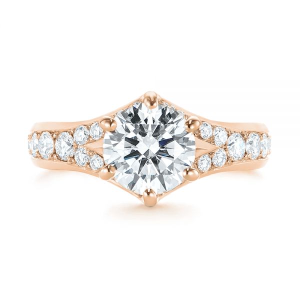 14k Rose Gold 14k Rose Gold Six Prong Tapered Diamond Engagement Ring - Top View - 104873