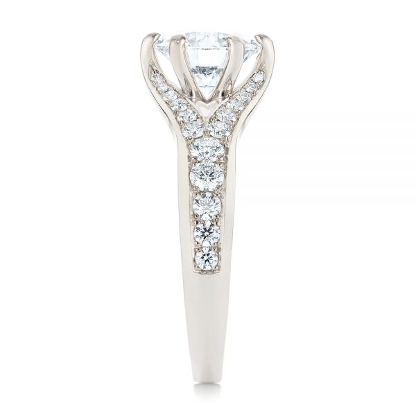 18k White Gold Six Prong Tapered Diamond Engagement Ring - Side View -  104873
