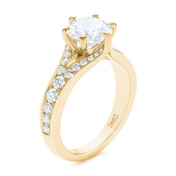 18k Yellow Gold 18k Yellow Gold Six Prong Tapered Diamond Engagement Ring - Three-Quarter View -  104873