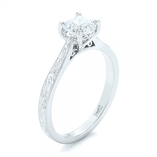 18k White Gold Solitaire Diamond Engagement Ring - Three-Quarter View -  102195