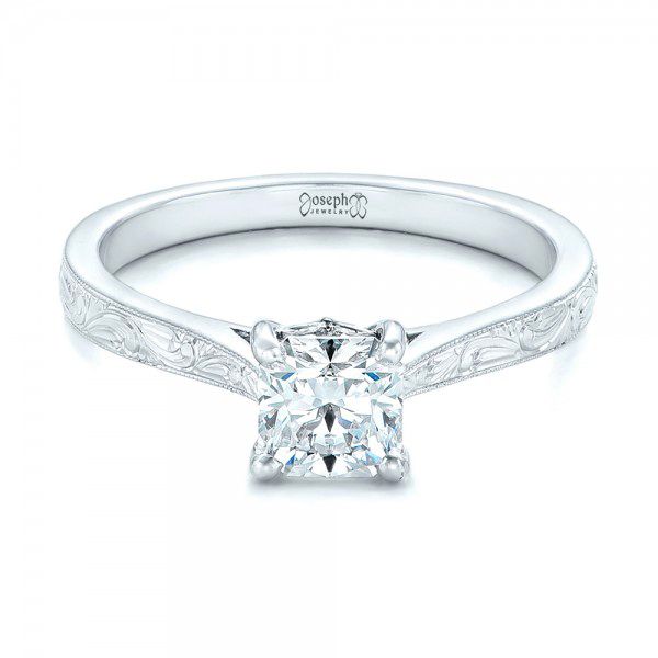 18k White Gold Solitaire Diamond Engagement Ring - Flat View -  102195