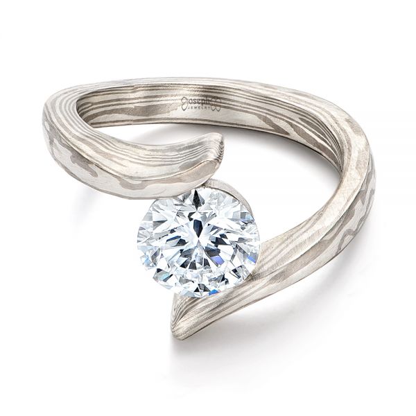 Solitaire Diamond Mokume Engagement Ring - Flat View -  106615