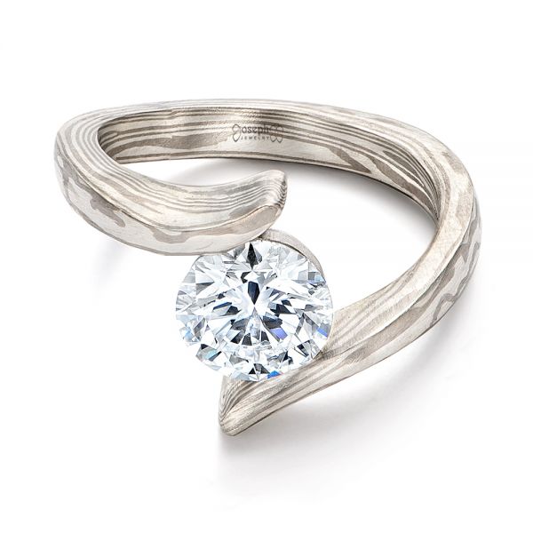 Solitaire Diamond Mokume Engagement Ring - Flat View - 106615