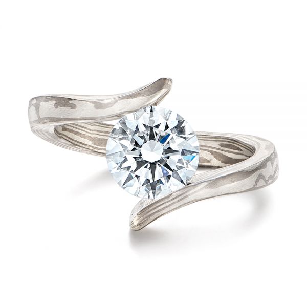 Solitaire Diamond Mokume Engagement Ring - Top View - 106615
