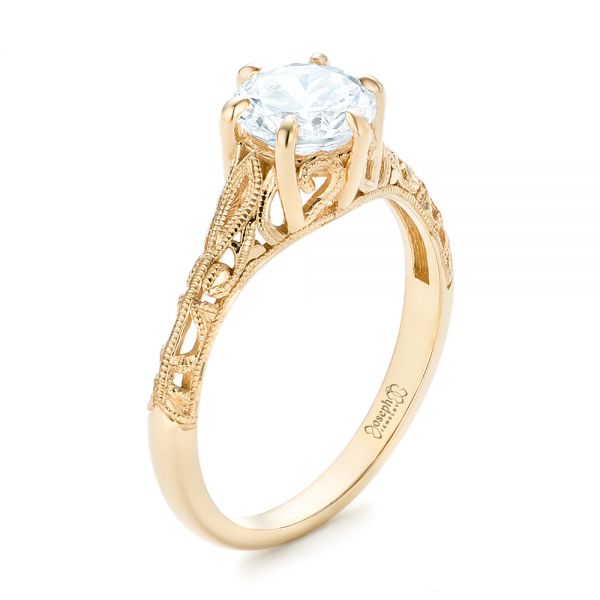 Solitaire Diamond and Yellow Gold Engagement Ring - Image