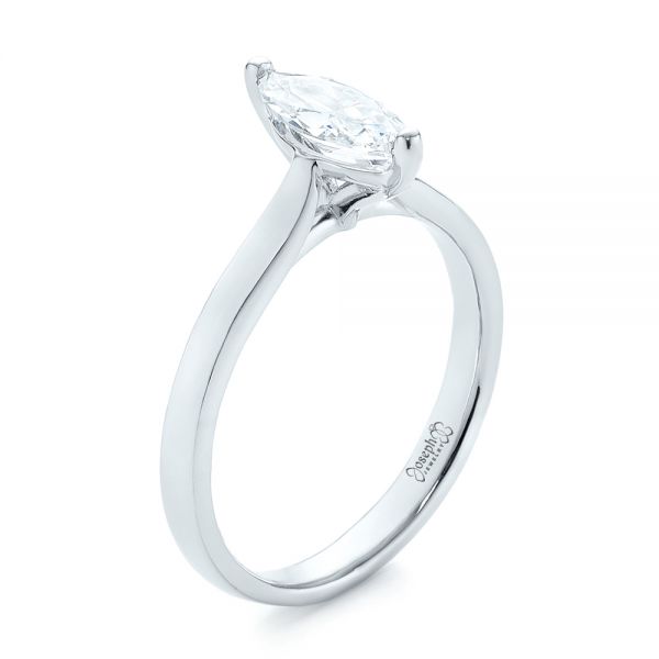 14k White Gold Solitaire Marquise Diamond Engagement Ring - Three-Quarter View -  104097