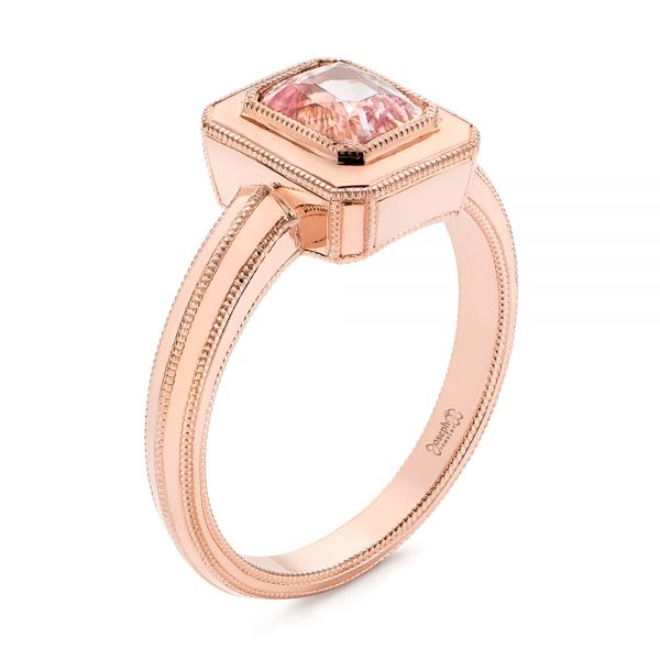 14k Rose Gold Solitaire Peach Sapphire Engagement Ring - Three-Quarter View -  105713