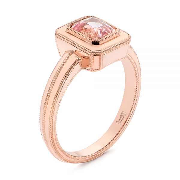 18k Rose Gold 18k Rose Gold Solitaire Peach Sapphire Engagement Ring - Three-Quarter View -  105713