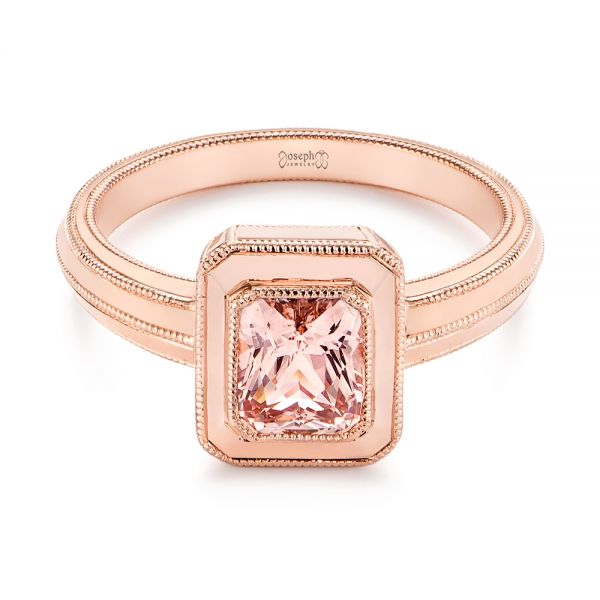 14k Rose Gold Solitaire Peach Sapphire Engagement Ring - Flat View -  105713
