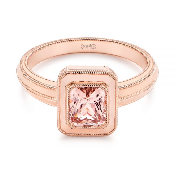 14k Rose Gold Solitaire Peach Sapphire Engagement Ring - Flat View - 105713