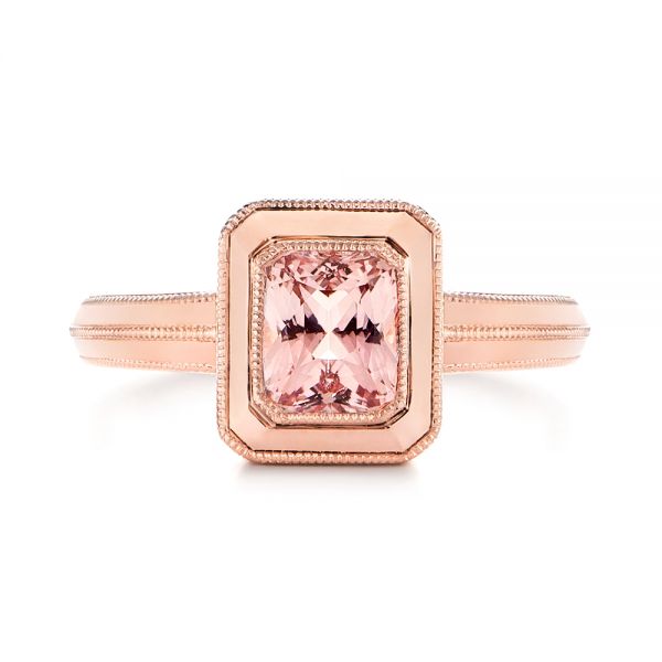14k Rose Gold Solitaire Peach Sapphire Engagement Ring - Top View - 105713