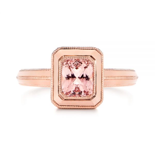 14k Rose Gold Solitaire Peach Sapphire Engagement Ring - Top View -  105713