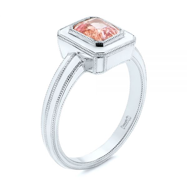 18k White Gold 18k White Gold Solitaire Peach Sapphire Engagement Ring - Three-Quarter View -  105713