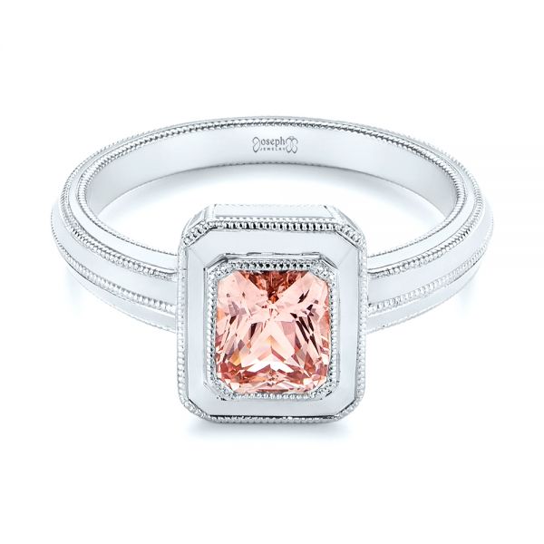 Platinum Platinum Solitaire Peach Sapphire Engagement Ring - Flat View -  105713