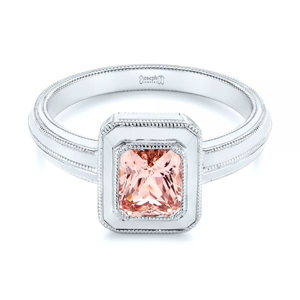 18k White Gold 18k White Gold Solitaire Peach Sapphire Engagement Ring - Flat View -  105713