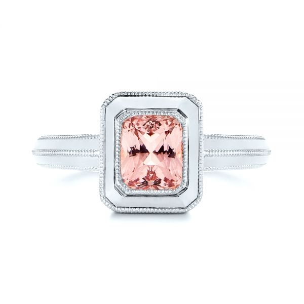 18k White Gold 18k White Gold Solitaire Peach Sapphire Engagement Ring - Top View -  105713