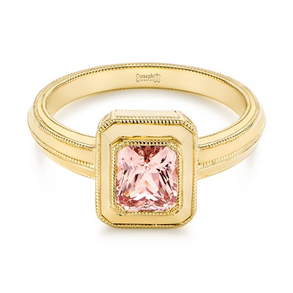 18k Yellow Gold 18k Yellow Gold Solitaire Peach Sapphire Engagement Ring - Flat View -  105713
