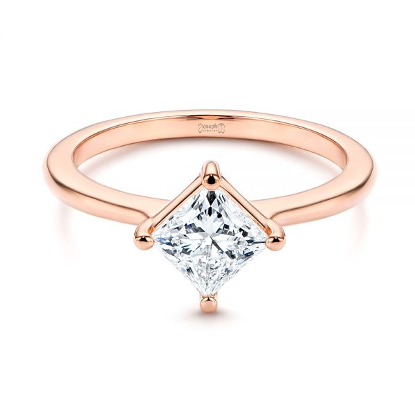 14k Rose Gold Solitaire Princess Cut Diamond Engagement Ring - Flat View -  106638