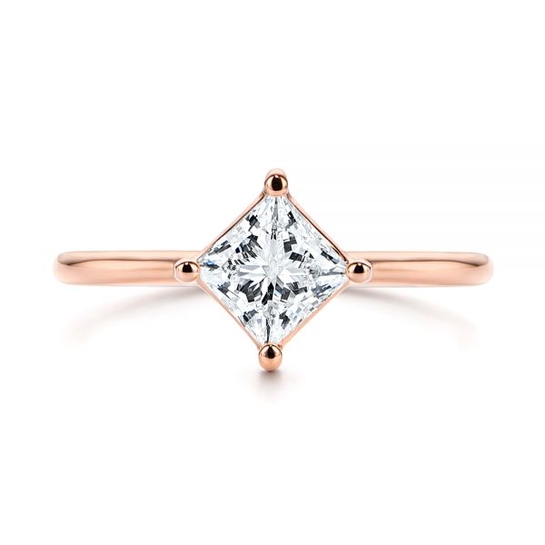 14k Rose Gold Solitaire Princess Cut Diamond Engagement Ring - Top View -  106638