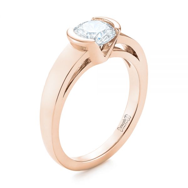14k Rose Gold 14k Rose Gold Solitaire Semi-bezel Diamond Engagement Ring - Three-Quarter View - 104583