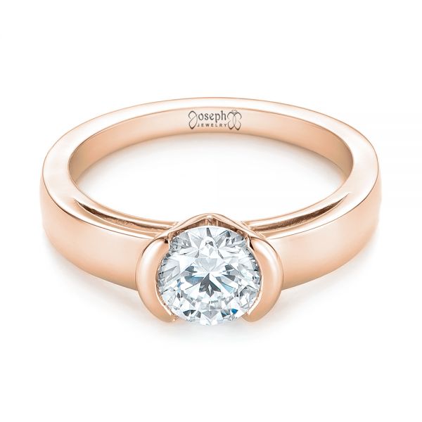 18k Rose Gold 18k Rose Gold Solitaire Semi-bezel Diamond Engagement Ring - Flat View -  104583
