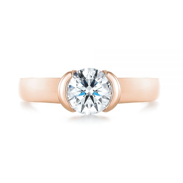 14k Rose Gold 14k Rose Gold Solitaire Semi-bezel Diamond Engagement Ring - Top View - 104583