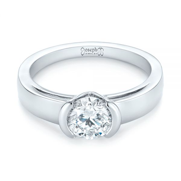 18k White Gold 18k White Gold Solitaire Semi-bezel Diamond Engagement Ring - Flat View -  104583