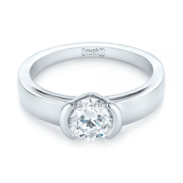 14k White Gold 14k White Gold Solitaire Semi-bezel Diamond Engagement Ring - Flat View -  104583