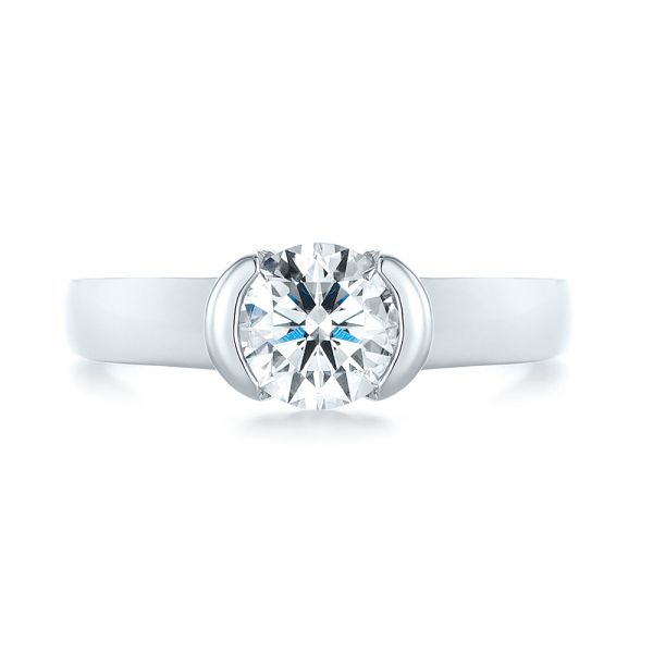  Platinum Solitaire Semi-bezel Diamond Engagement Ring - Top View -  104583