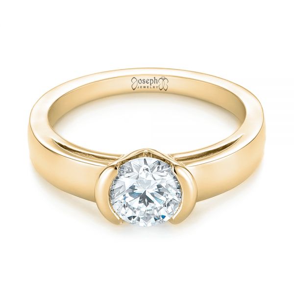 18k Yellow Gold 18k Yellow Gold Solitaire Semi-bezel Diamond Engagement Ring - Flat View -  104583